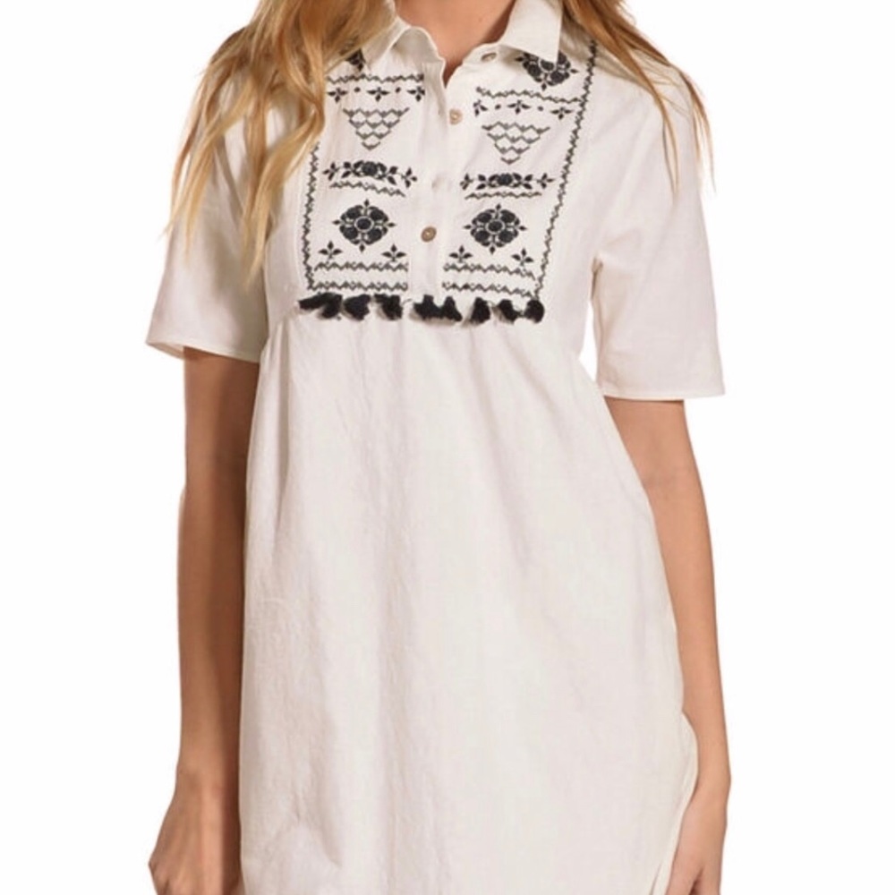 White Embroidered Tassel Dress